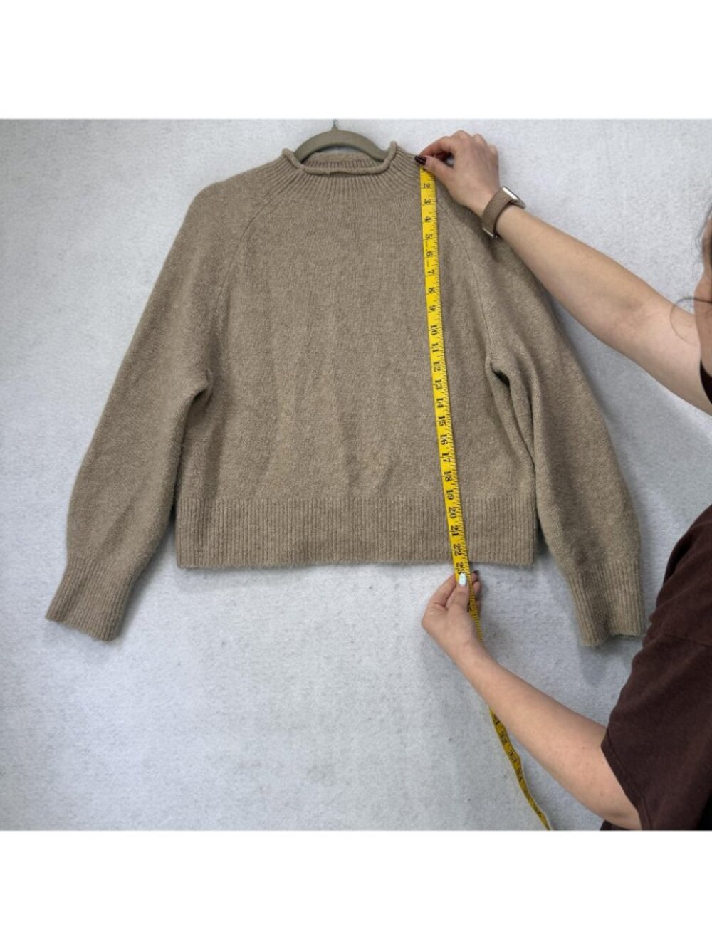 J Crew Sweater Womens Small Beige Mock Neck Alpaca Wool Raglan Knit Pullover - Picture 5 of 8